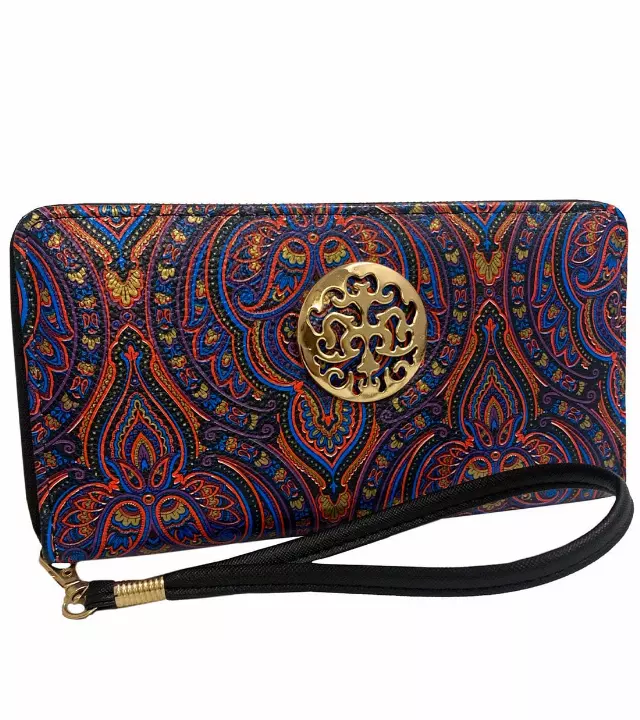 Rebecca & Rifka Paisley Print Medallion Zip Wristlet Wallet — BLUE/MUL