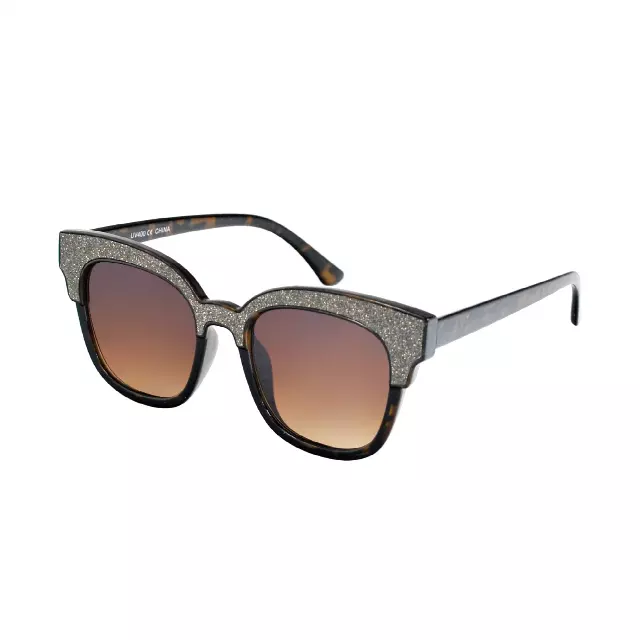 Cat-Eye Sunglasses with Glitter Brow Accent & Gradient Lens TD10306