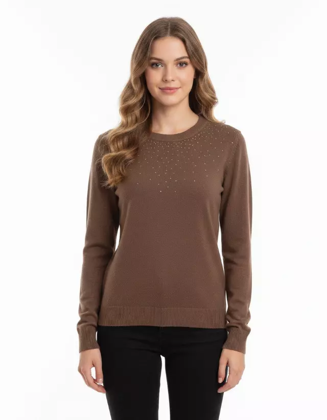 Crewneck Sparkle Sweater — Taupe / S/M-L/XL