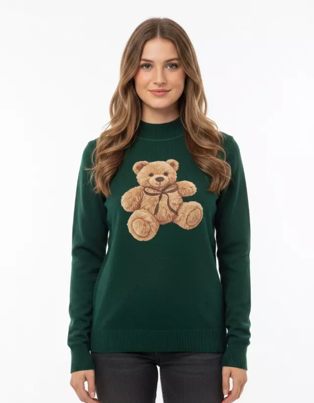 Crewneck Bear Sweater — Green / S/M-L/XL