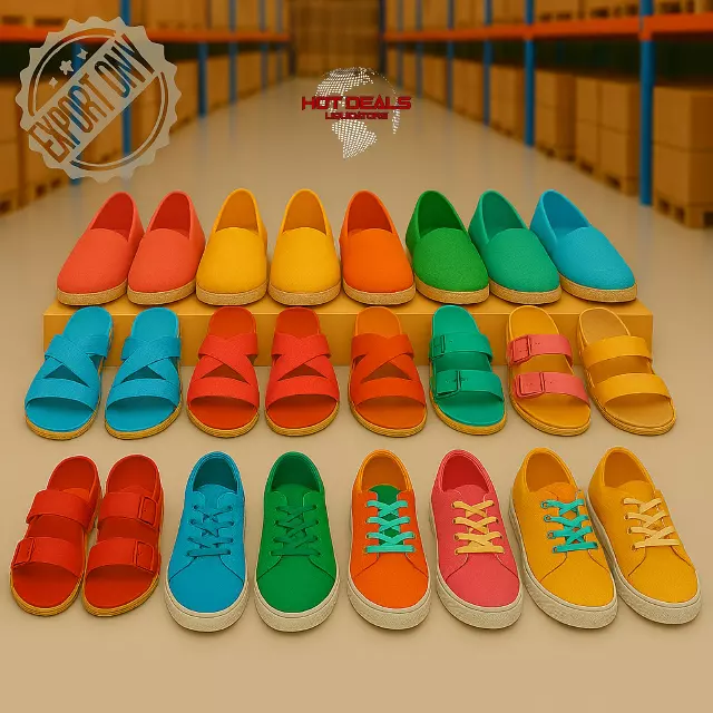 Summer shoe assortment of 100 pairs — slip-ons, slides and sneakers