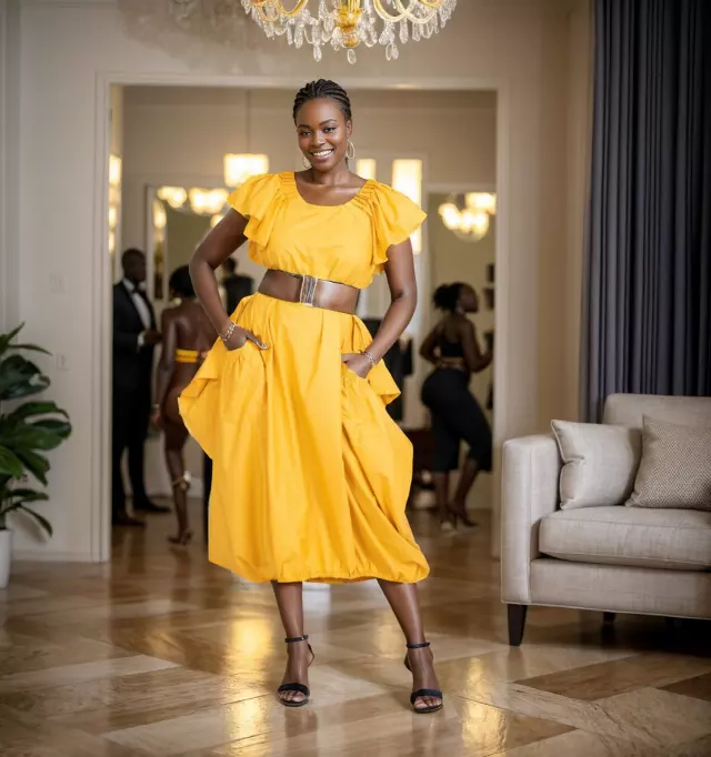 22169 - FOR SALE!!! Solid Color Dress with Pleated Sleeve - $15.00 Each — Free Size / Mustard