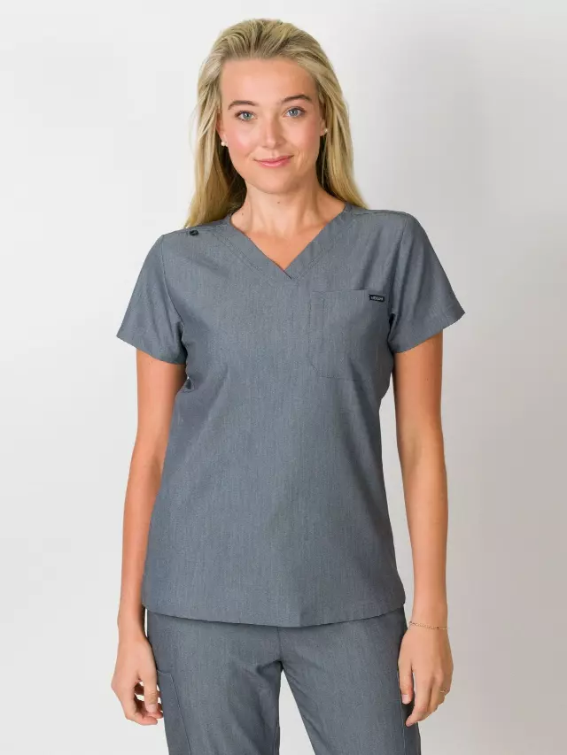 Camilla | Slim 1 Pocket Scrubs Top — Heather Graphite / XS