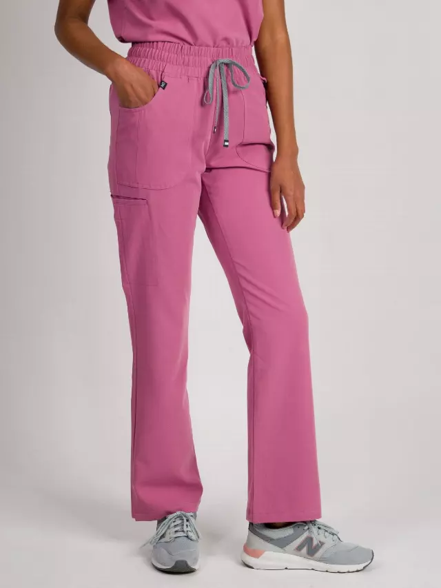 Sydney | High Waisted Slim Flare Scrub Pants — Mauve / XXS