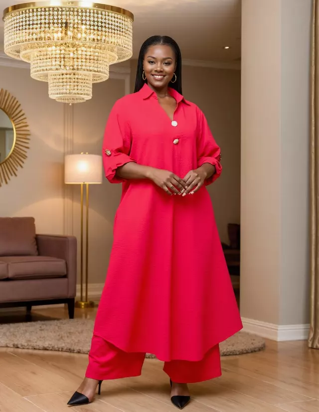 26045 - Women's Shirt & Pant 2-Pcs Set - $25 Each (2-Pcs Pre Pack) — Red / (M/L) + (XL/XXL) 2-Pcs
