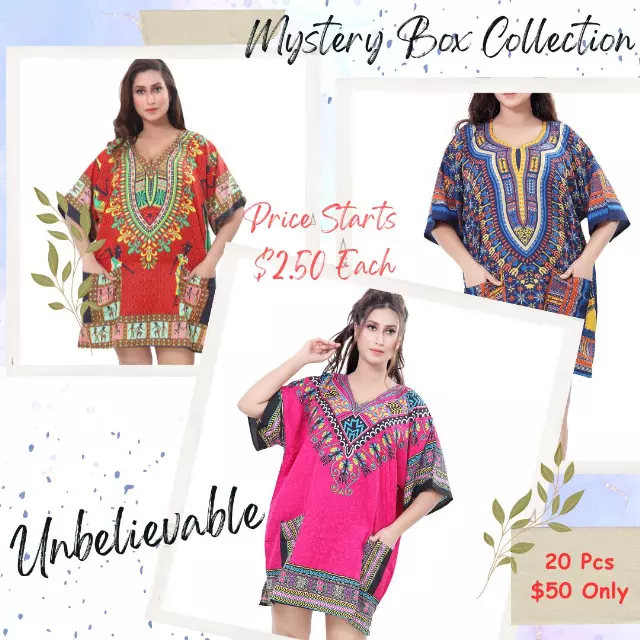 $2.5 Only Each Tunic (20 pcs for $50) Women's Tunics Colorful Prints - Assorted Box