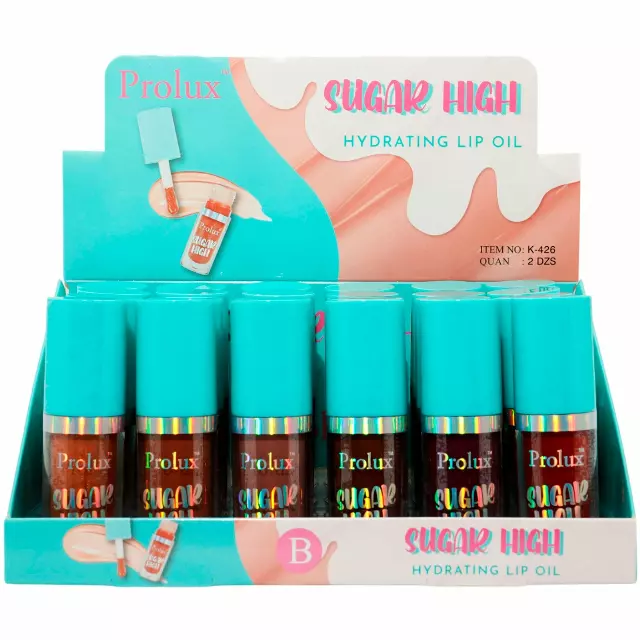 Prolux Sugar High Hydrating Lip Oil - Wholesale Display 24 Units (K-426-B)
