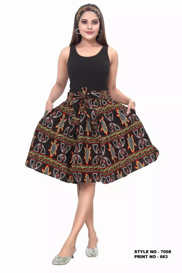 7008SK - NEW PRINTS ALERT - Elastic Short African Print Skirt - 24" - (3/pk) - Free Size - $15.00 Each — Free Size / Print-663