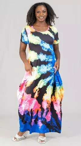 22035 Multi Colored Tye Dyed Maxi Dress - One Size (3-PCS PRE-PACK) ($20.00 Each)