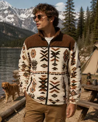 Aztec Pattern Sherpa Full Zip Jacket