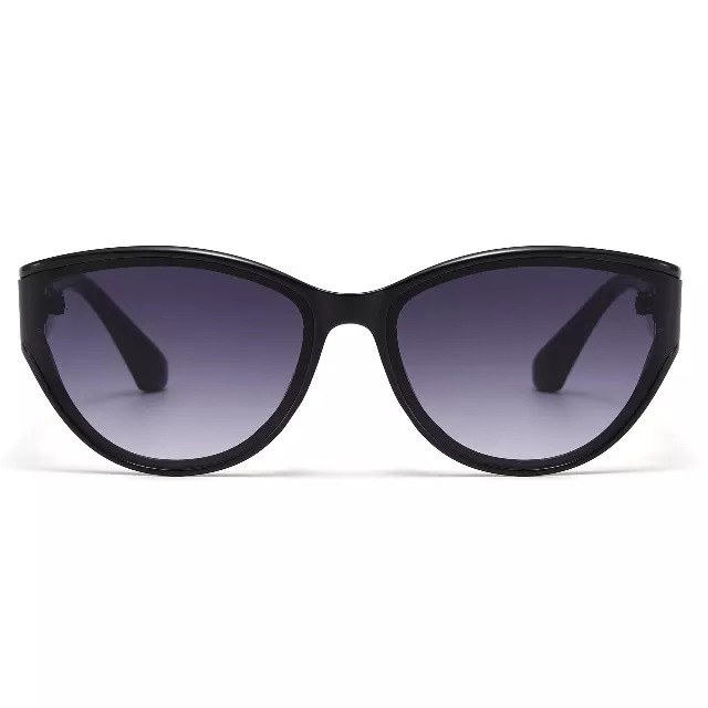 Fashion Eye-Shape Sunglasses with Wide Temples and Textured Gold Accents P11153