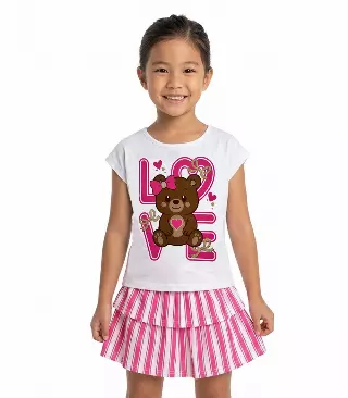 GIRLS PINK Knit Top W Teddy Bear Love Screen And Skirt W Ruffle - 2450904