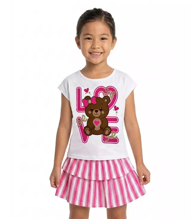 GIRLS PINK Knit Top W Teddy Bear Love Screen And Skirt W Ruffle - 2450904