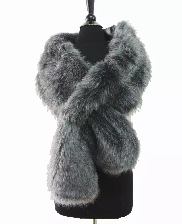 HX101 Solid Color Faux Fur Wrap/Scarf For Winter — Grey