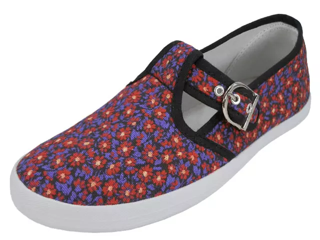 U245L - Women's T-Strap Canvas Shoes — Mini Meadow Print (U245L- Mini Meadow) / 6-10 Assorted