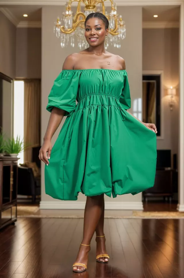 24028 -Cold-Shoulder Midi Dress - $20.00 Each (3 pcs per pack) — Free Size / Green