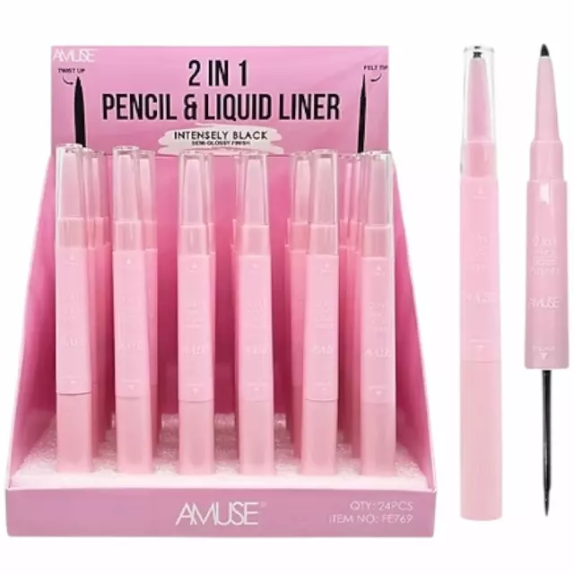 Amuse 2 in 1 Pencil & Liquid Eyeliner - Wholesale Display 24 Units (FE769)