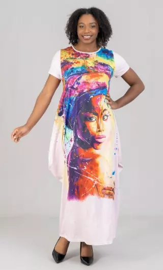 22009 Face Print Maxi Dress - **ON SALE** One Size (3-PCS PRE-PACK) ($12.00 Each)