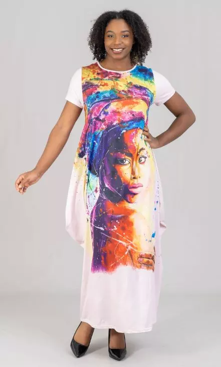 22009 Face Print Maxi Dress - **ON SALE** One Size (3-PCS PRE-PACK) ($12.00 Each)