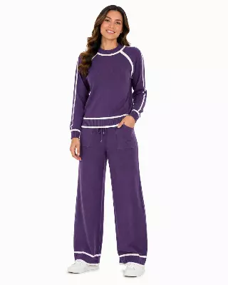 Knit Sweater & Wide-Leg Lounge Set #103 — Plum Kiss/Ivory / S/M-L/XL