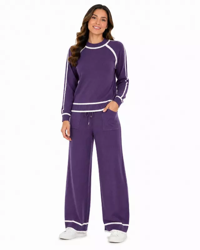 Knit Sweater & Wide-Leg Lounge Set #103 — Plum Kiss/Ivory / S/M-L/XL