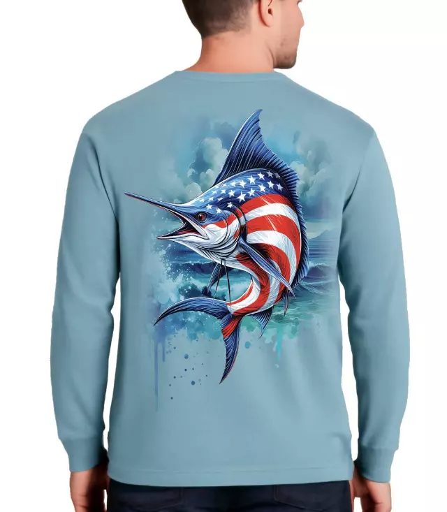 Men Performance Top Marlin Fish USA Flag Graphic-7611509