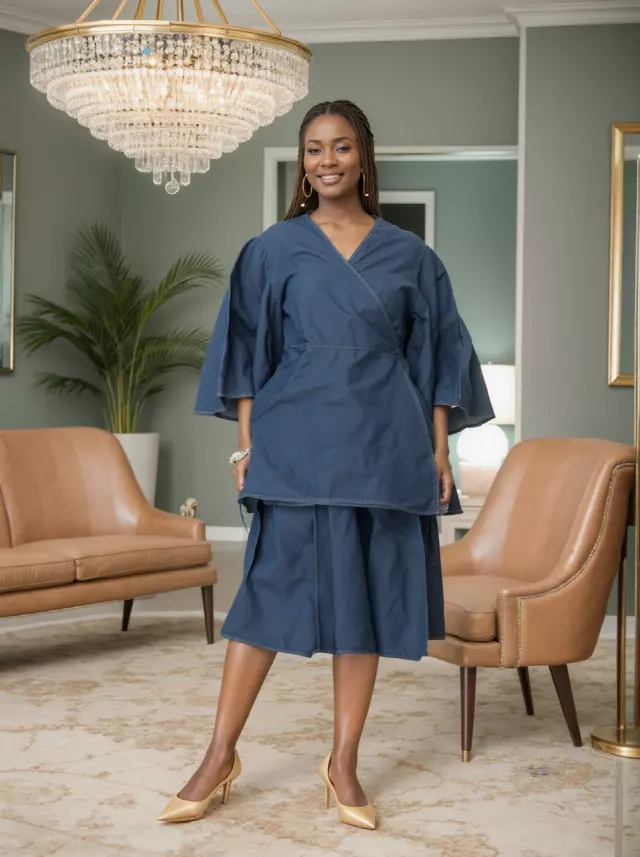 7819 Authentic African Print 2pcSkirt Set - $30.00 Each (3 pcs per pack) — Free Size / Print-Denim