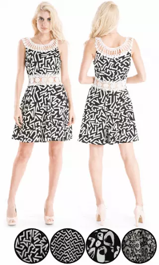 #575-3613 Short Flared Dress with Lace – S-XL – $7.00 each (12 Pieces)