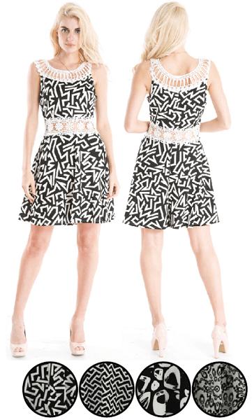 #575-3613 Short Flared Dress with Lace – S-XL – $7.00 each (12 Pieces)