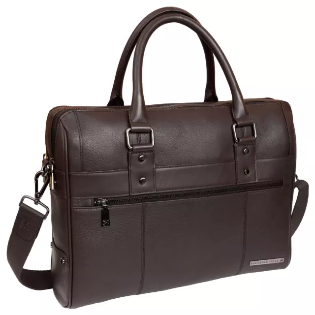 Boarding Pass The Gotham 18" Pebble Grain Genuine Leather Briefcase - Chocolate