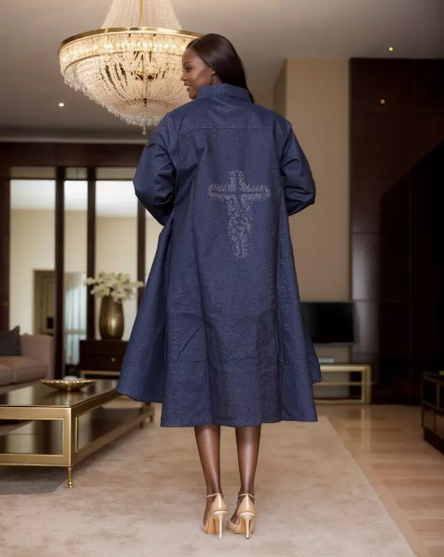 7042 - Button Down Rhinestones Shirt Dress in High Low Style (3 PCS PRE-PACK) - $25.00 Each — One Size (4 - 26)) / Denim-FAITH
