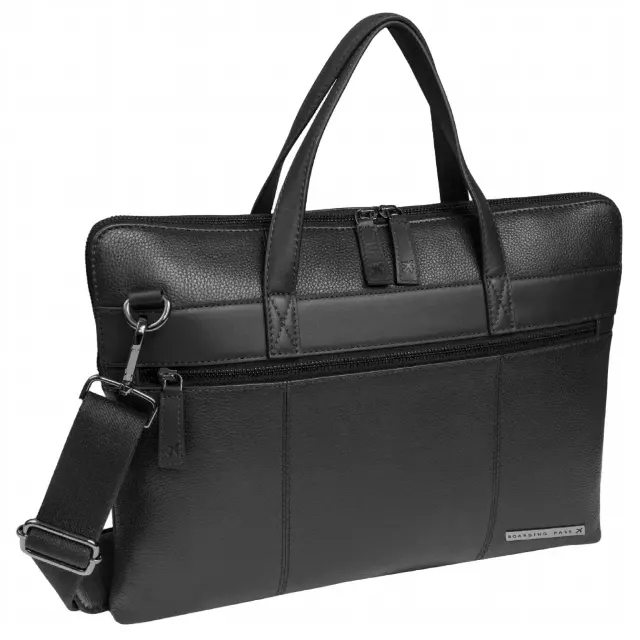 Boarding Pass Hey Handsome 16" Pebble Grain Genuine Leather Briefcase - Black