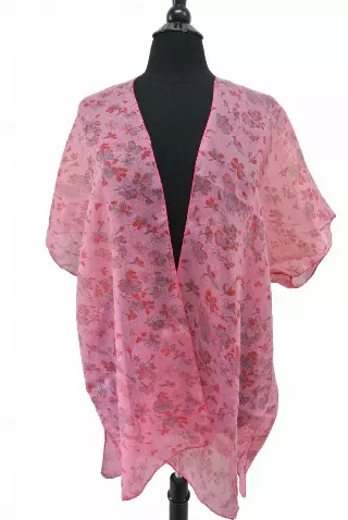 BF718 Floral Pattern Spring Kimono — Coral