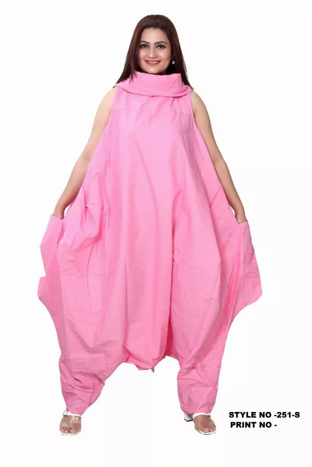 251S- Cow Neck Solid Color Jumpsuit/Dress (3 PCS PRE-PACK) - $35 Each — One Size (4 - 26) / Pink