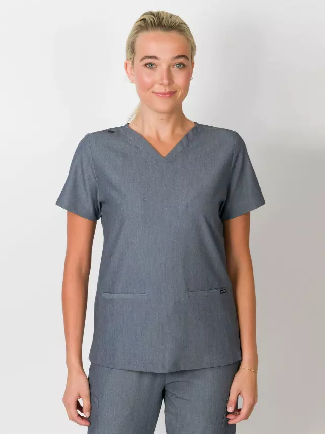 Sofia | Slim 3 Pocket Scrubs Top — Heather Graphite / XL