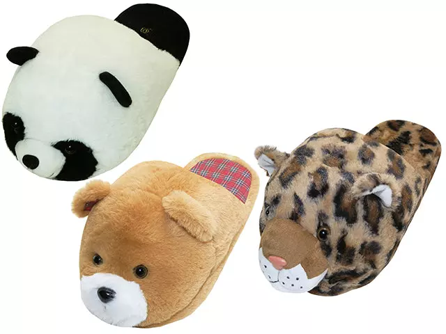 S612L-A - Wholesale Women's Plush Novelties Animals Head Warm House Slippers