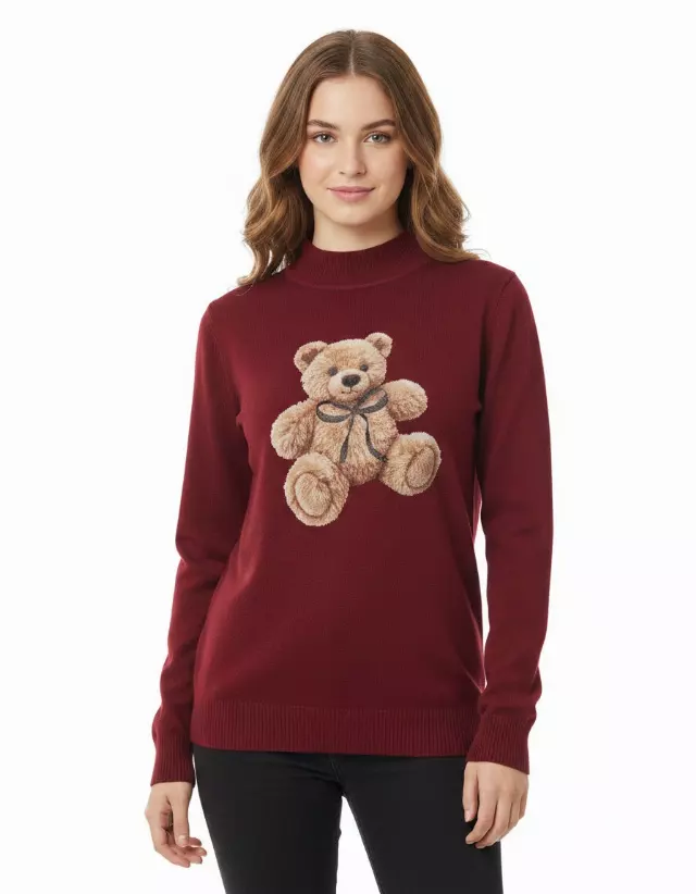 Crewneck Bear Sweater — Burgundy / S/M-L/XL