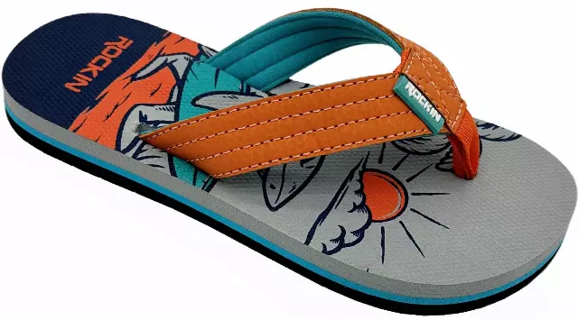 ROCKIN GRAY "SURF SHARK" KIDS FLIP FLOPS