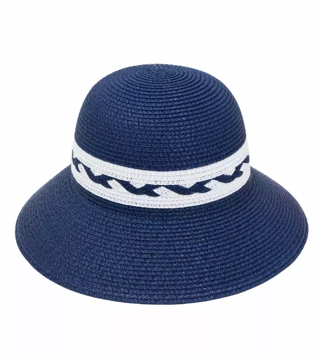 Max Studio Braided Straw Bucket Sun Hat — NAVY