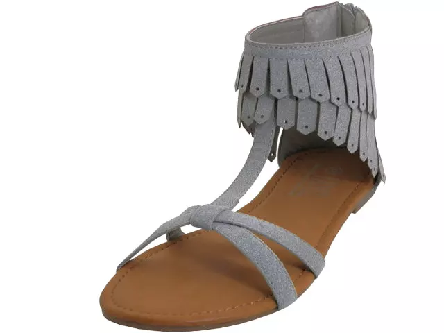 W8800L - Women's "Easy USA" Suede Cross Strap Fringe Sandals — Gray (W8800L-G) / 6-11 Assorted