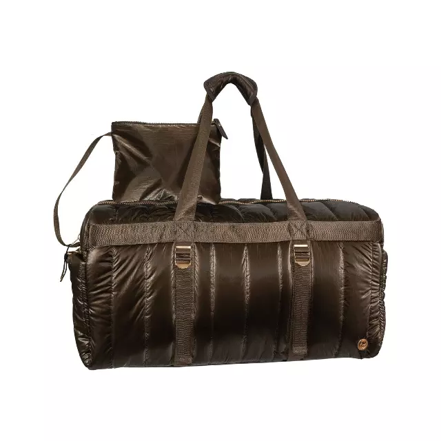 Joan & David 22" Metallic Puffer Tubular Quilted Nylon Travel Weekender Duffel — 358-METALLIC CHOCOLATE
