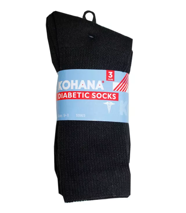 Diabetic Socks - 10-13 Black Crew Sport Socks - 3 Pair - 5396-3