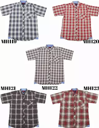 Men's Short Sleeve Button Down Plaid Shirts- Style #MH119-MH123- $7.90/Unit — S-2XL (WHOLESALE) / Blue (MH119)
