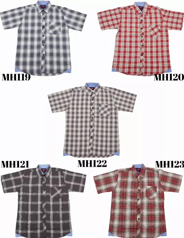 Men's Short Sleeve Button Down Plaid Shirts- Style #MH119-MH123- $7.90/Unit — S-2XL (WHOLESALE) / Red/White (MH120)