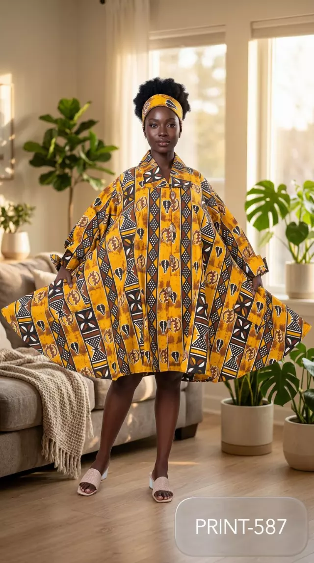 243 - NEW PRINT ALERT Big Button Authentic African Tunic Dress (3 PCS PRE-PACK) - $25.00 EACH — One Size (4 - 24) / Print-587