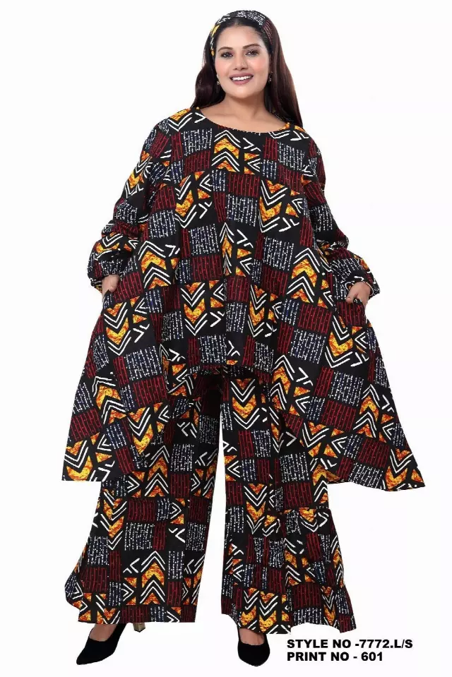 7772LS Authentic African Print 2pc Pant Set (Long Sleeves) - $30.00 Each (3 pcs per pack) — Free Size / Print-601