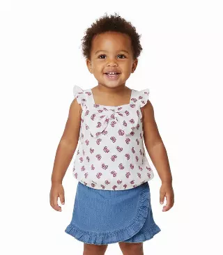 GIRLS PINK Aqua Bubble Top with Bow and Denim Skort - 2466702