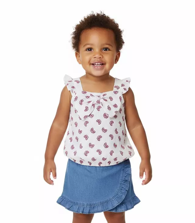 GIRLS PINK Aqua Bubble Top with Bow and Denim Skort - 2466702