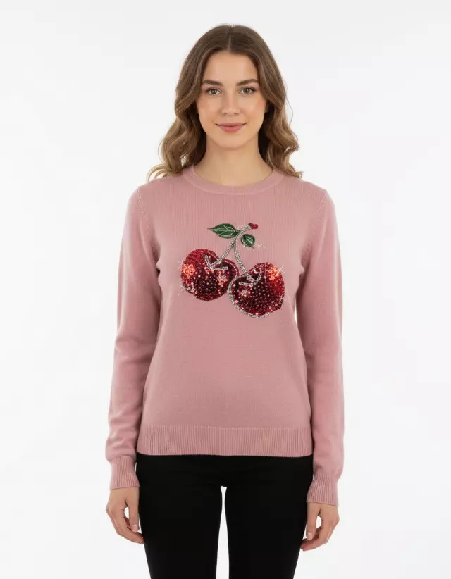Crewneck Cherry Sweater — Mauve / S/M-L/XL