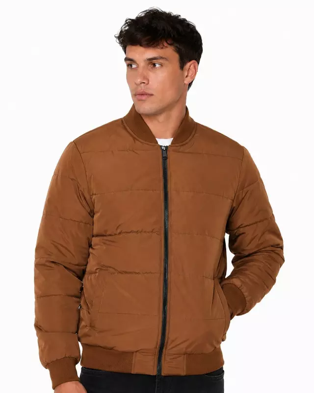 Men's Padded Bomber Jacket #J15 — Brown / S-M-L-XL